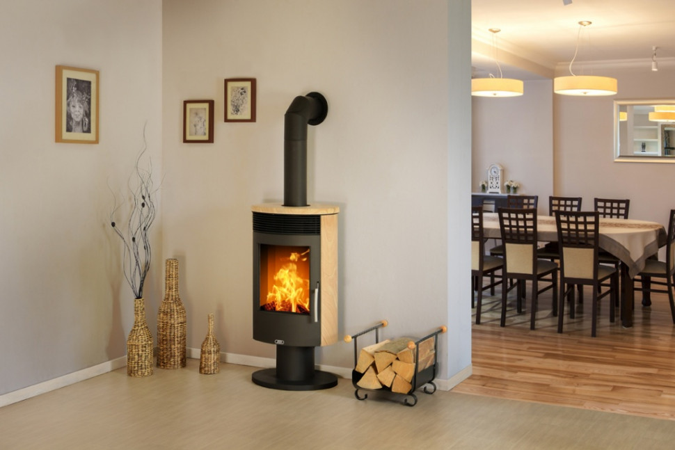 Кафельная печь-камин ABX Tartu 5 поворотный в интерьере